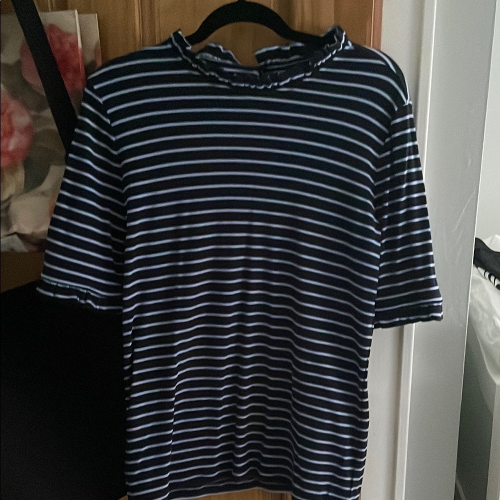 Ann Taylor Navy and White Striped Short Sleeve Tee